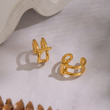 1 paire de boucles d'oreilles Lines en acier inoxydable étanches couleur or 2