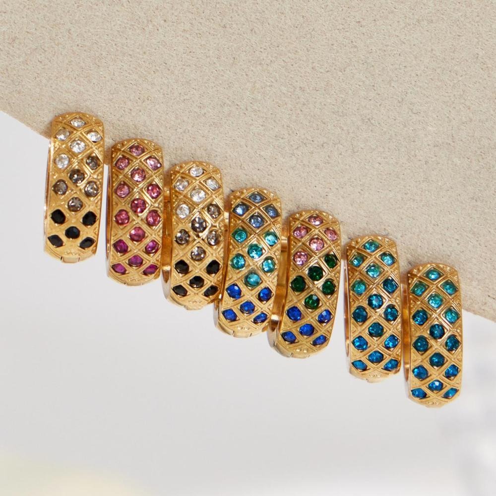 Boucles D'Oreilles Créoles Pour Femmes En Acier Inoxydable Doré, Imperméables Et Anti-Ternissement, Ornées De Zircon, En Forme De Losange Brillant. h5Image3