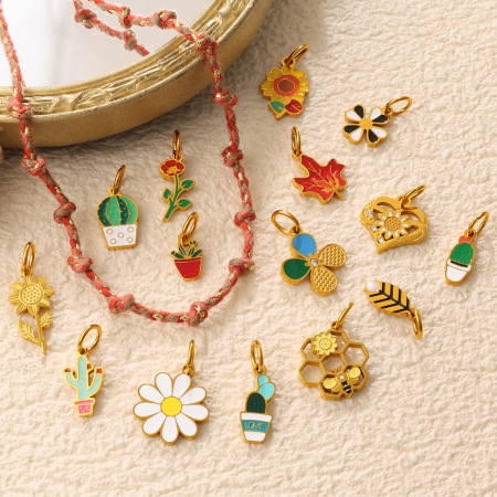 Pendentifs pour femmes en acier inoxydable couleur or, imperméables et anti-ternissement, à base de plantes naturelles 2