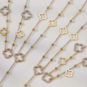 Colliers Pendentifs Pour Femmes En Acier Inoxydable, Imperméables, Anti-Ternissement Et Zircon Couleur Or, Ornés D'Un Délicat Trèfle h5 Image3
