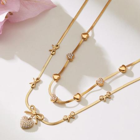 Magnifiques ensembles de bijoux pour femmes en acier inoxydable, couleur or, avec cœur en zircon et protection anti-ternissement. 2