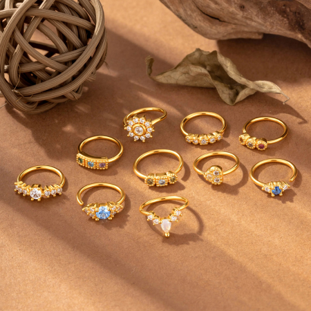 Piercing de nez pour femme en forme de cœur avec fleur brillante et zircon couleur cuivre doré