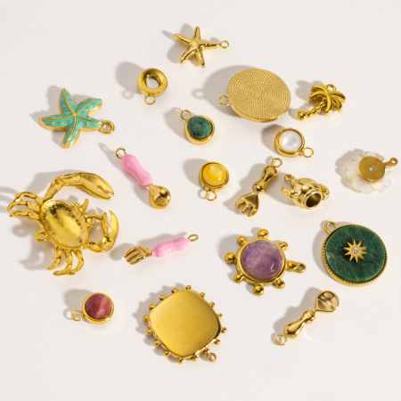 Pendentifs chics pour femmes en pierre naturelle, acier inoxydable doré, étanches et anti-ternissement 2