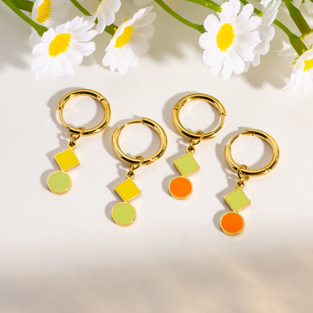 Boucles D'Oreilles Pendantes Pour Femme, En Acier Inoxydable Doré, Imperméables Et Anti-Ternissement, À Motif Géométrique Image2
