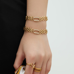 Bracelet Chaîne Ovale Moderne En Acier Inoxydable, Étanche Et Anti-Ternissement, Couleur Or, Avec Zircon Pour Femme h5 Image5