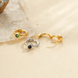Boucles D'Oreilles Créoles Légères Pour Femmes, Couleur Cuivre Doré, Avec Zircon. h5 Image3