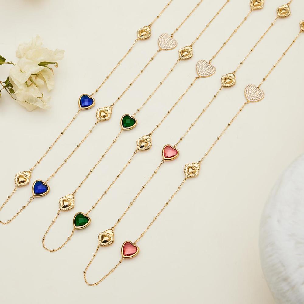 Collier Long Pour Femme En Verre, Acier Inoxydable, Imperméable Et Anti-Ternissement, Couleur Or, Avec Un Cœur Romantique Image4