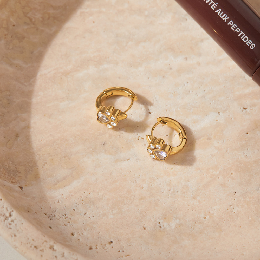 1 Paire De Boucles D'Oreilles Créoles Fantaisie En Acier Inoxydable Doré, Ornées De Zircon Et Serties De Griffes Fantaisie Image5
