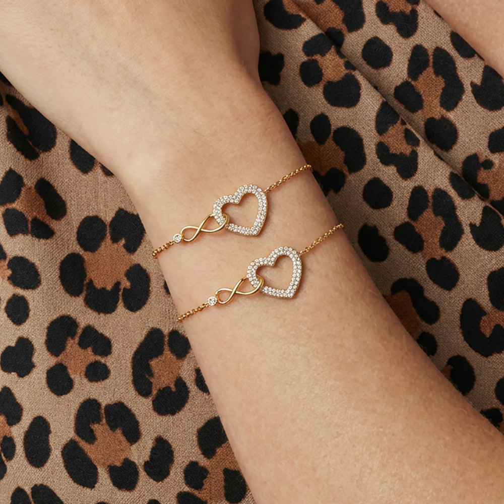 Colliers Pendentifs Pour Femmes En Acier Inoxydable Doré, Imperméables, Anti-Ternissement Et Ornés De Zircon, Représentant Un Cœur Romantique Et L'Infini Image5