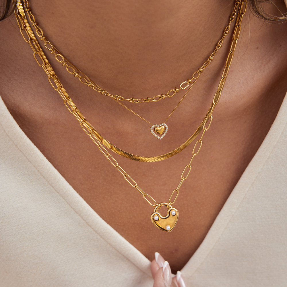 Collier Pendentif Femme En Forme De Cœur Romantique, En Acier Inoxydable, Étanche Et Anti-Ternissement, Couleur Or Image3