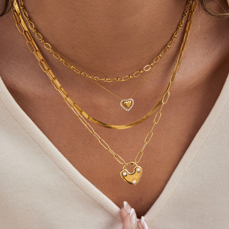 Collier pendentif femme en forme de cœur romantique, en acier inoxydable, étanche et anti-ternissement, couleur or 2