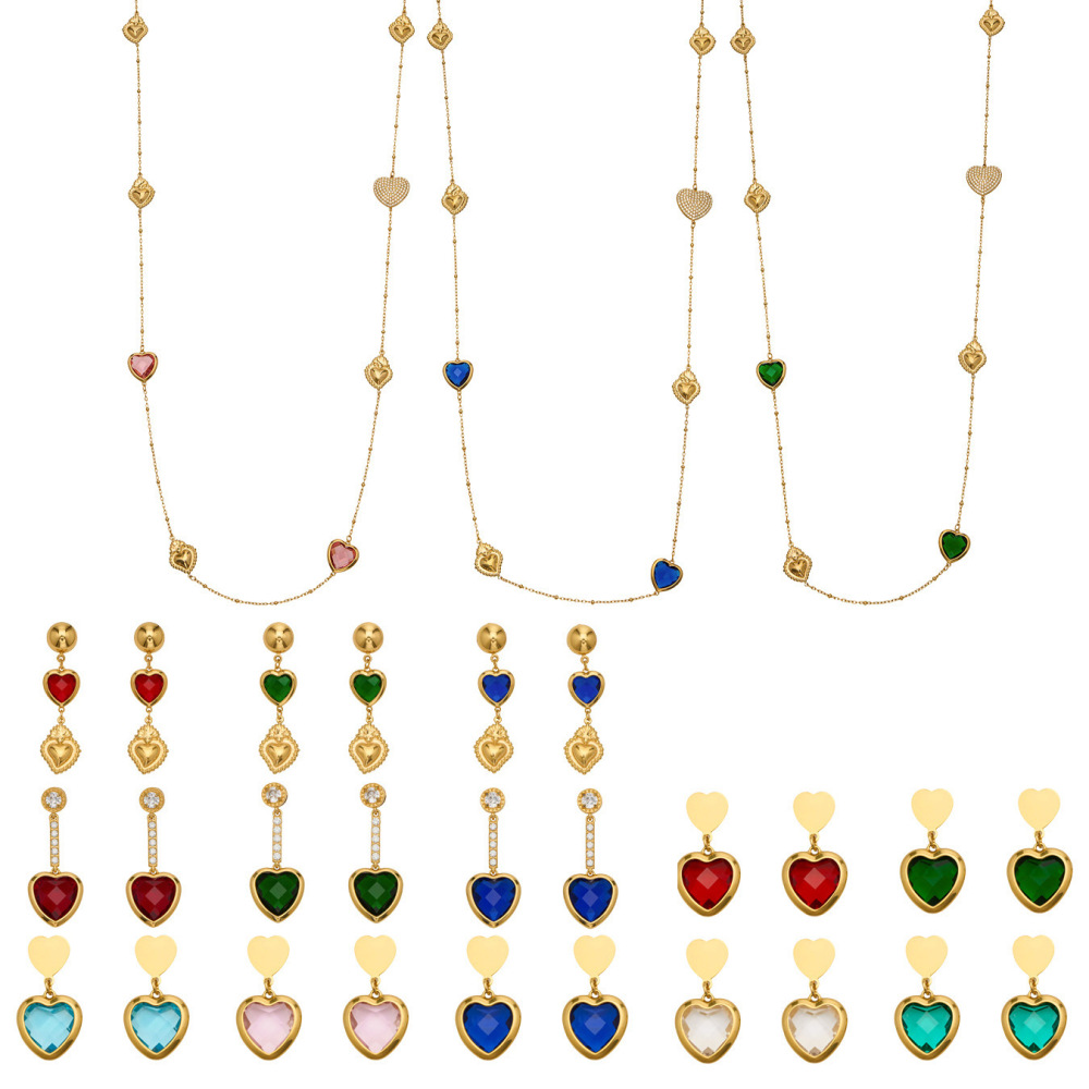 Collier Long Pour Femme En Verre, Acier Inoxydable, Imperméable Et Anti-Ternissement, Couleur Or, Avec Un Cœur Romantique Image8