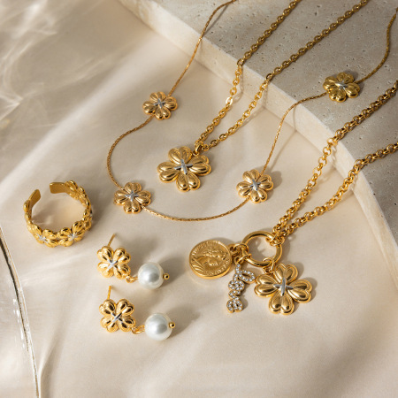 Ensembles de bijoux pour femmes en acier inoxydable étanche, couleurs or et argent, motif trèfle naturel