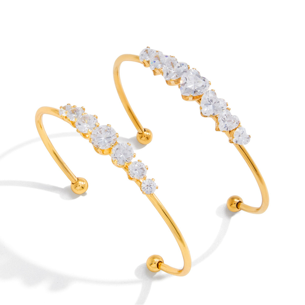 Bracelet Manchette Pour Femme En Acier Inoxydable Doré, Orné De Zircon Circulaire Et Étanche. Image7