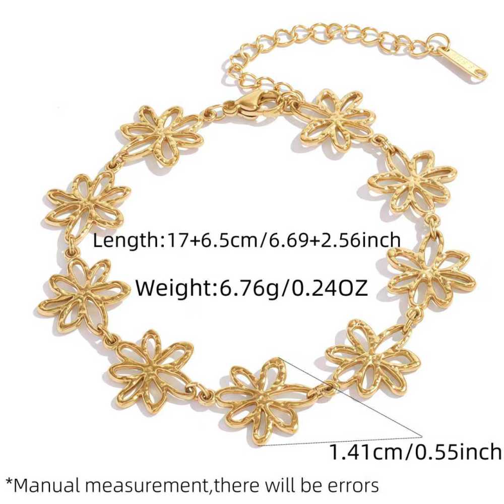 Ensembles De Bracelets Pour Femmes En Acier Inoxydable Martelé À Motif Floral, Imperméables Et Anti-Ternissement, Couleur Or Image2