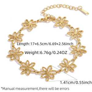 Ensembles De Bracelets Pour Femmes En Acier Inoxydable Martelé À Motif Floral, Imperméables Et Anti-Ternissement, Couleur Or h5 Image2