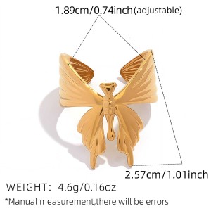 Bagues Tendance Quotidiennes En Acier Inoxydable Doré, Forme Papillon Irrégulière, Étanches, Couleur Or h5 Image2