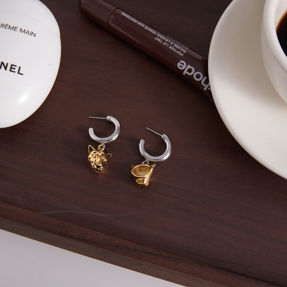 Boucles D'Oreilles Pendantes Pour Femmes, Motif Tête De Léopard, En Acier Inoxydable, Imperméables Et Anti-Ternissement, Couleur Or. h5Image4