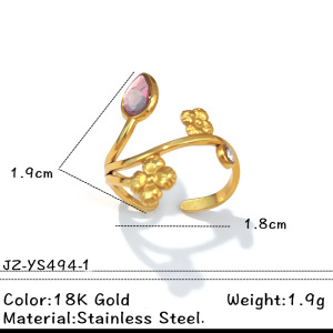 Bague En Acier Inoxydable Étanche Couleur Or Avec Pierre Précieuse En Zircon (1 Pièce) h5 