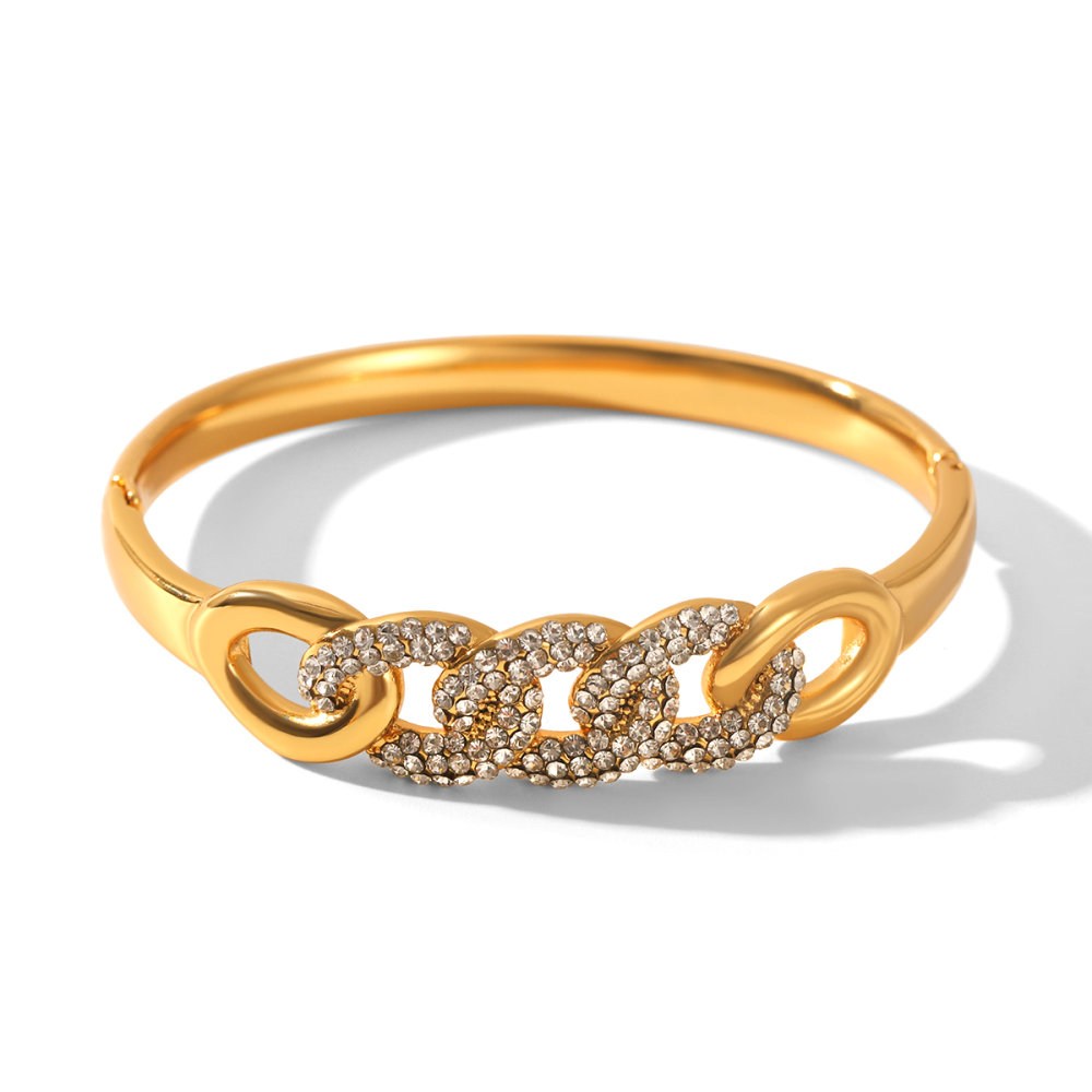 Bracelet Luxueux En Acier Inoxydable Étanche Couleur Or, Forme Torsadée, Orné De Zircon. 