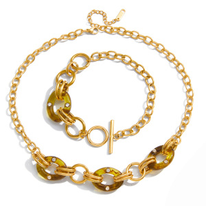 Collier Classique Ovale En Résine, Acier Inoxydable, Couleur Or, Pour Femme (1 Pièce) h5 Image8