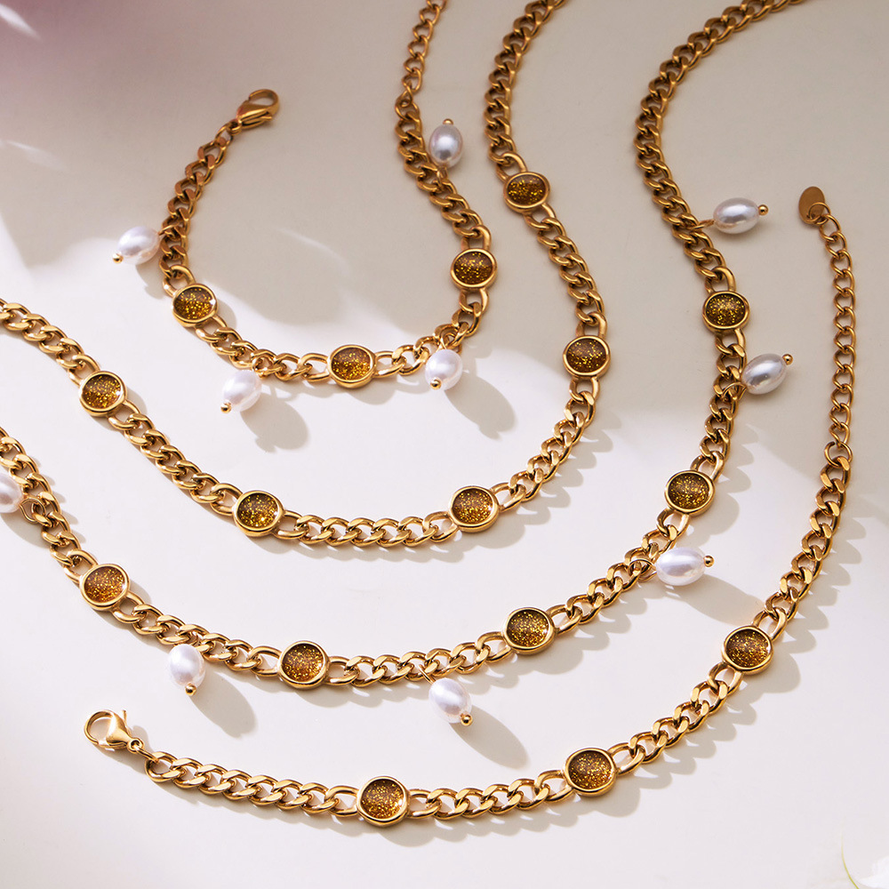 Collier Pendentif Femme En Acier Inoxydable Doré, 1 Pièce, Avec Chaîne De Perles Délicates Et Étanche h5Image3