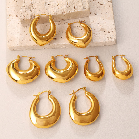 Boucles d'oreilles créoles modernes pour femmes, en acier inoxydable doré, imperméables et anti-ternissement 2