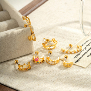 Boucles D'Oreilles Piercing Pour Femme, Délicates, En Forme D'Étoile, Couleur Cuivre Doré, Avec Zircon. h5 Image5
