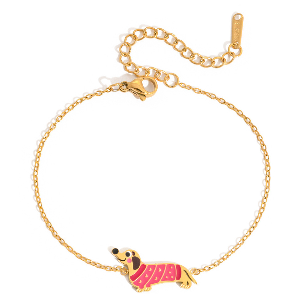 Collier Pendentif Femme En Acier Inoxydable Doré, Imperméable Et Anti-Ternissement, Représentant Un Adorable Teckel