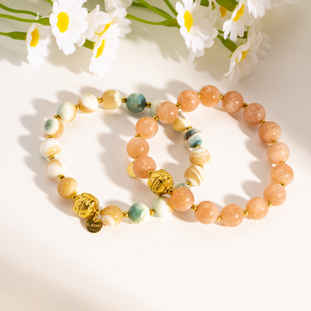 Bracelets De Perles Pour Femmes, Ornés De Magnifiques Pierres Naturelles Couleur Or Image3