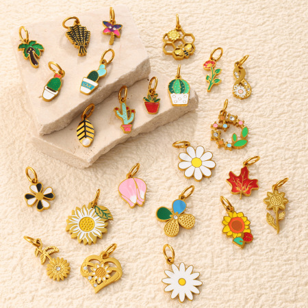 Pendentifs pour femmes en acier inoxydable couleur or, imperméables et anti-ternissement, à base de plantes naturelles