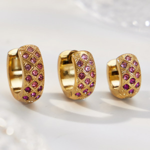 Boucles D'Oreilles Créoles Pour Femmes En Acier Inoxydable Doré, Imperméables Et Anti-Ternissement, Ornées De Zircon, En Forme De Losange Brillant. h5 Image4