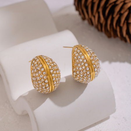 1 paire de boucles d'oreilles à clous luxueuses en acier inoxydable étanche couleur or avec strass 2