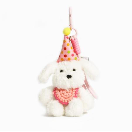 Breloques pour sac femme en tissu avec bonnet d'anniversaire et chiot 2