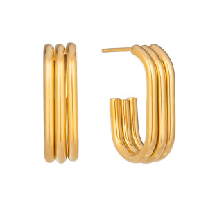1 Paire De Boucles D'Oreilles Créoles En Acier Inoxydable Doré, Étanches, En Forme De C h5 Image5