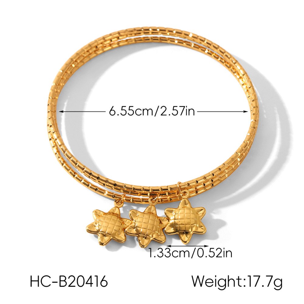 Bracelet Jonc Simple Pour Femme, Motif Tortue, Dauphin Et Étoile, En Acier Inoxydable, Couleur Or, À Porter Au Quotidien (1 Pièce) Image2