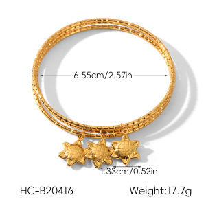Bracelet Jonc Simple Pour Femme, Motif Tortue, Dauphin Et Étoile, En Acier Inoxydable, Couleur Or, À Porter Au Quotidien (1 Pièce) h5 Image2