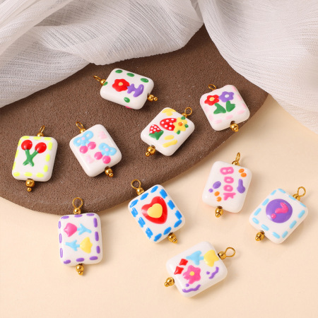 Pendentif en céramique en forme de cœur fleuri (1 pièce) 2