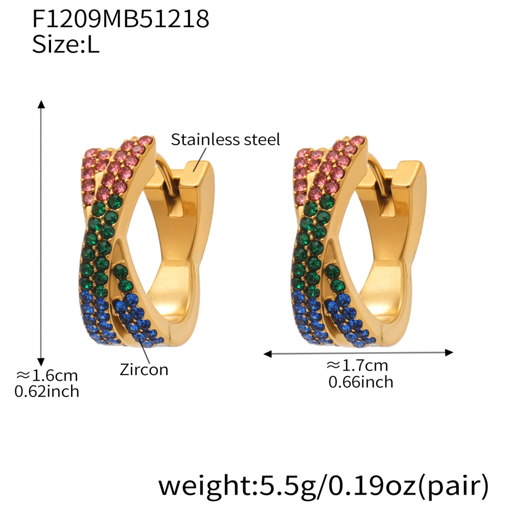 Boucles D'Oreilles Créoles Pour Femmes En Acier Inoxydable Torsadé À Dégradé De Couleurs, Étanches Et Anti-Ternissement, Couleur Or, Avec Zircon.