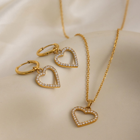 Ensembles de bijoux pour femmes en acier inoxydable ajouré en forme de cœur, imperméables et anti-ternissement, couleur or
