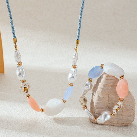 Collier de perles pour femme, 1 pièce, en acier inoxydable doré, imperméable, de forme irrégulière et colorée