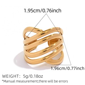 Bagues Tendance Pour Femmes, Style Décontracté, En Acier Inoxydable Doré, À Rayures Et Forme Irrégulière. h5 Image2