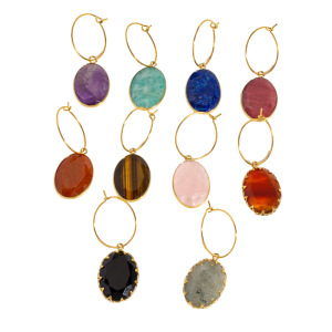 Boucles D'Oreilles Pendantes Pour Femmes, Style Ovale Classique, En Acier Inoxydable, Imperméables Et Anti-Ternissement, Couleur Or, Serties De Pierres Naturelles. h5 Image4