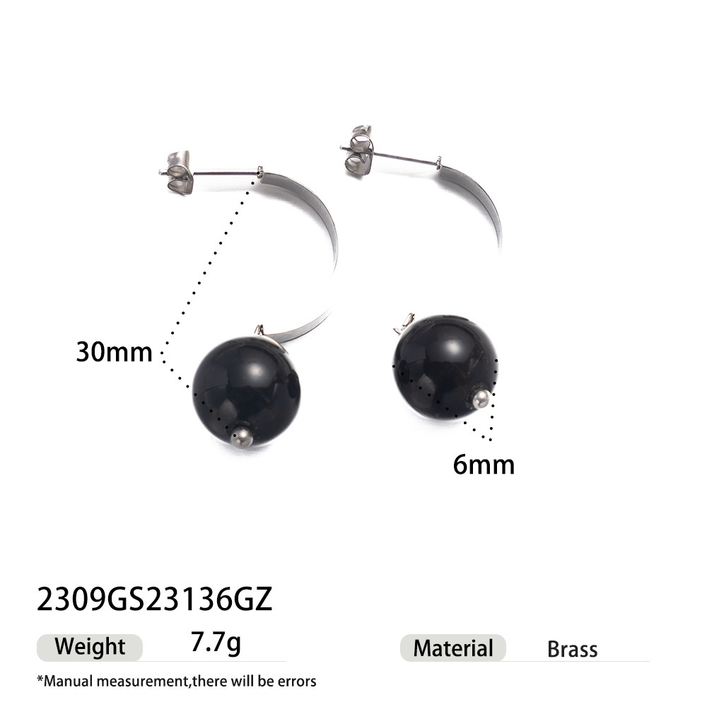 Boucles D'Oreilles Pendantes Minimalistes Pour Femme, En Acier Inoxydable, Couleur Or, Avec Agate Noire Et Étanches (1 Paire). 