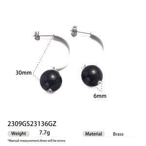 Boucles D'Oreilles Pendantes Minimalistes Pour Femme, En Acier Inoxydable, Couleur Or, Avec Agate Noire Et Étanches (1 Paire). h5 