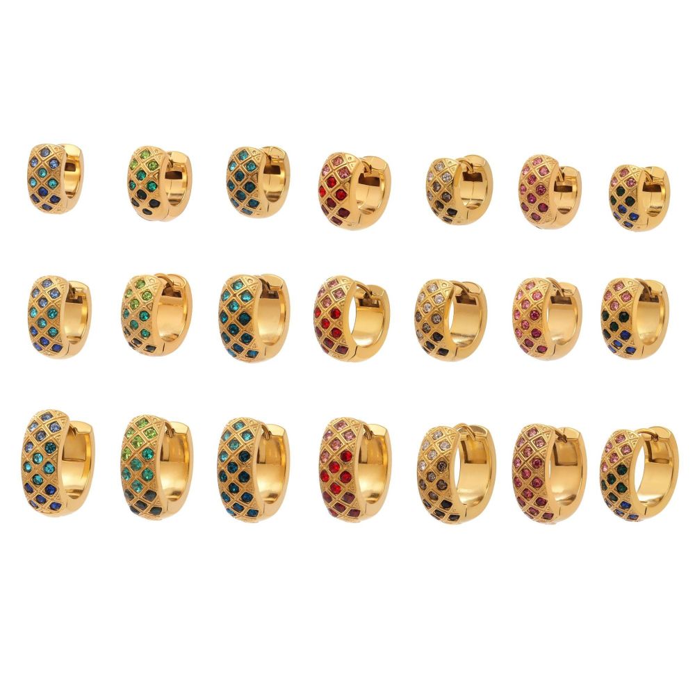 Boucles D'Oreilles Créoles Pour Femmes En Acier Inoxydable Doré, Imperméables Et Anti-Ternissement, Ornées De Zircon, En Forme De Losange Brillant. h5Image7