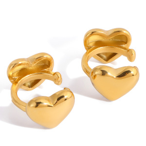1 Paire De Manchettes D'Oreilles Romantiques En Forme De Cœur, En Acier Inoxydable Étanche, Couleur Or, Pour Femmes h5