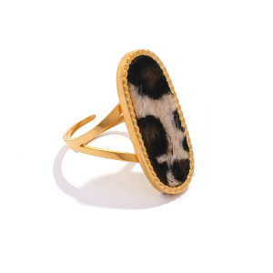 Bague Femme Rétro Imprimé Léopard, En Acier Inoxydable Étanche Couleur Or (1 Pièce) h5