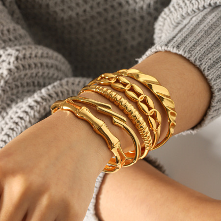 Bracelet en acier inoxydable de forme irrégulière, étanche, couleur or