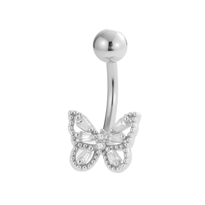 Piercing Nombril En Zircon Couleur Cuivre Doré Avec Croix Et Papillon En Forme De Fleur Brillante